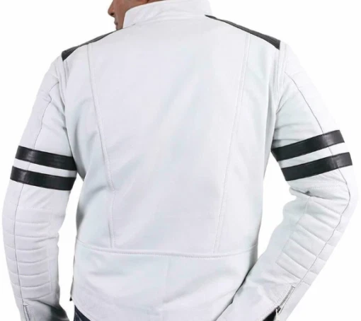 Chaqueta de cuero blanca hecha a mano para hombre, chaqueta de motocicleta, moda de moto real Foto 2 de 3