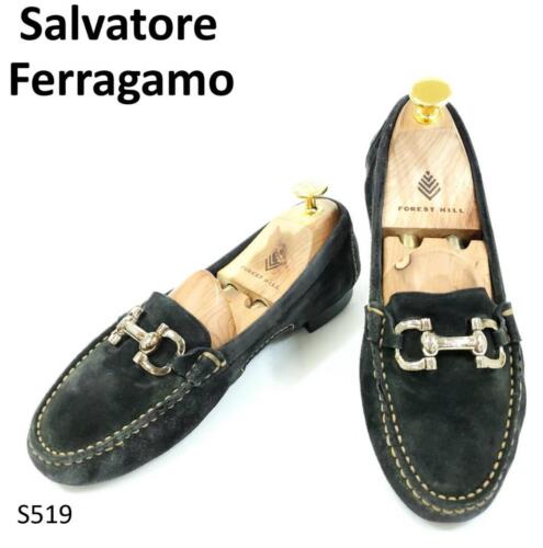 Salvatore Ferragamo Women's Loafers Gancini Suede Black 4 07600c - Afbeelding 1 van 24