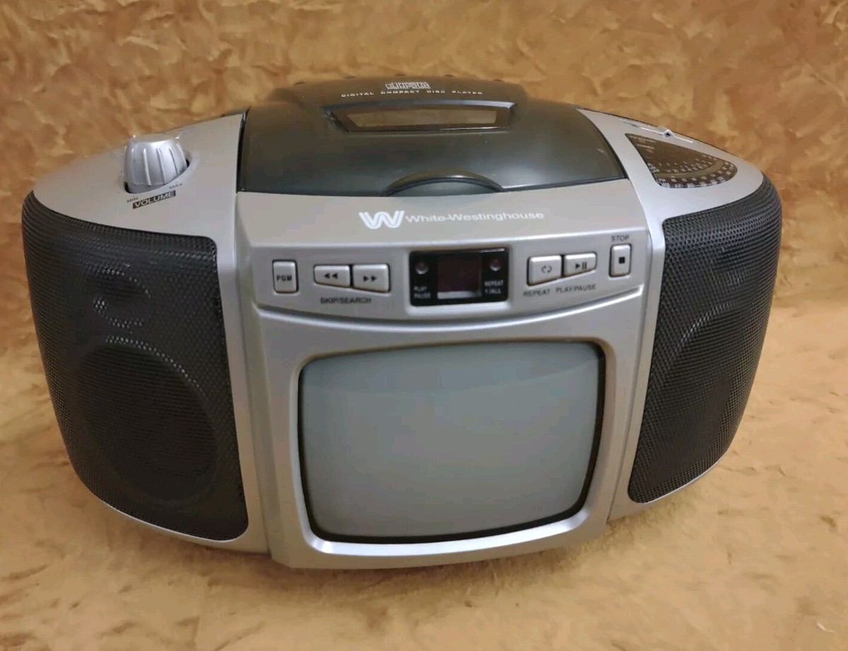 Vintage Portable TV CD Player AM FM Radio White Westinghouse