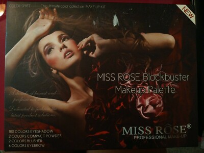 New MISS ROSE Palette 180 Colors Eyeshadow Compact Powder, Blusher, Eyebrow