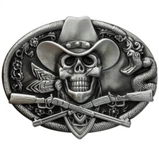Dead Cowboy Belt Buckle Skull Crossed Guns Rattlesnake Western Fits 1.5" Belt