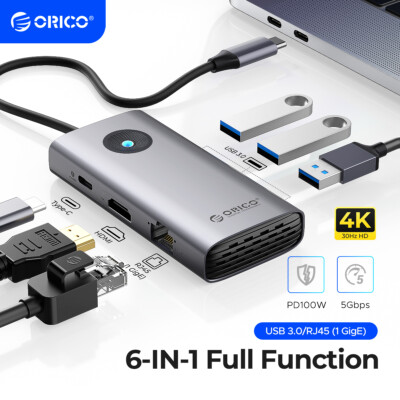 ORICO 6 in 1 USB C Docking Station USB C Dongle HDMI USB Hub Multiport Adapter