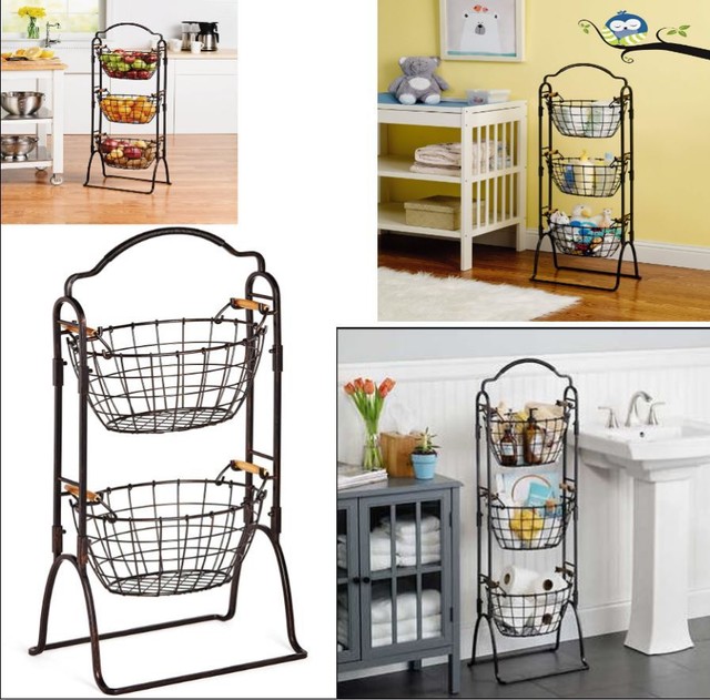 3 Tier Wire Market Basket Floor Stand Kitchen Storage Organization