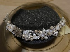 David's Bridal Tiara Flower Pearl Rhinestones Crown Wedding Communion NWT