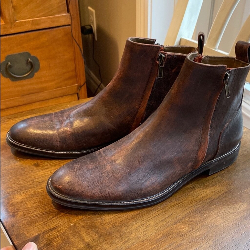 Aston Grey Helani Brown Distressed Leather Zipper Boots for Men Size 8.5