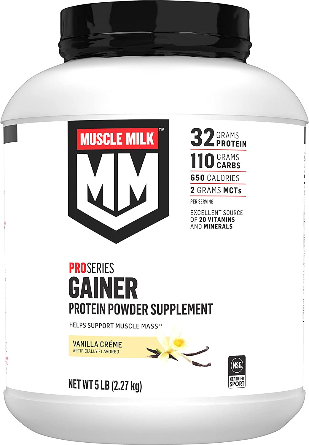 Muscle Milk Gainer Protein Powder, Vanilla Creme, 32g Protein, 5 Pound