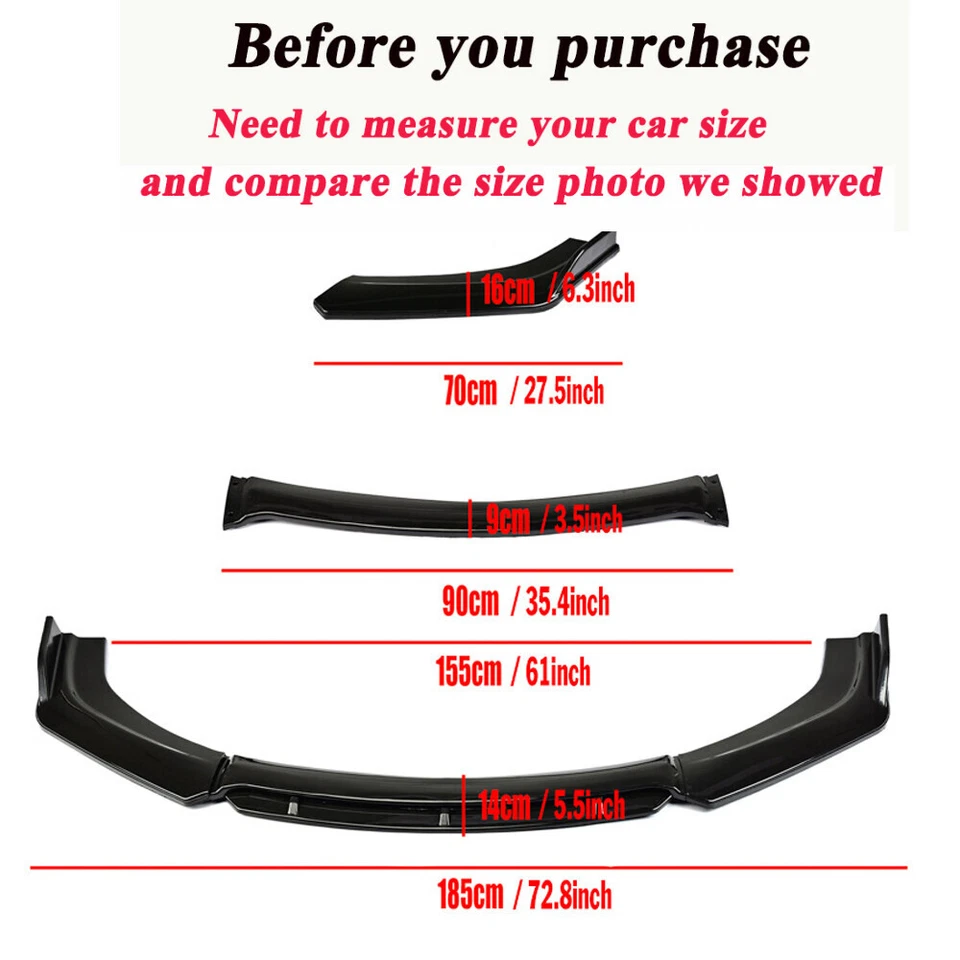 For Nissan Quest Tiida Versa Front Bumper Lip Splitter Spoiler Gloss Black Body - Image 3 of 4