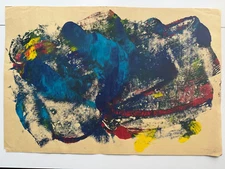 Colorful Vintage Abstract Gouache Painting 1990's Outsider Art Signed OOAK 17x12