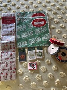 Vintage Christmas Tissue Paper, Wrapping Paper, Hallmark Tags and Ribbons