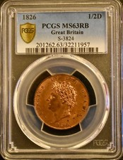 1826 Half-Penny King George IV 1/2d PCGS MS63 Britain Uncirculated Coin Unc