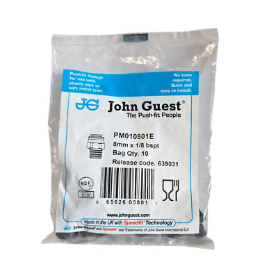 John Guest Black PM010801E Metric Male Connector 8MM O.D.By 1/8'' Bspt Male 10 PK