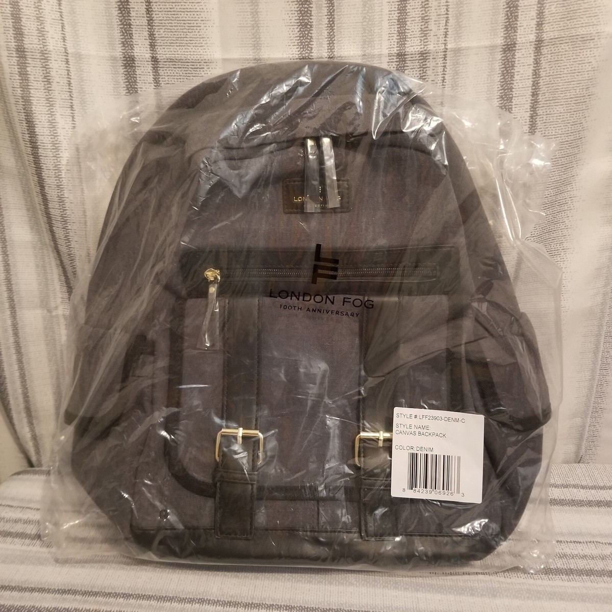 London Fog Collection Canvas Backpack Gray Unisex Adult 