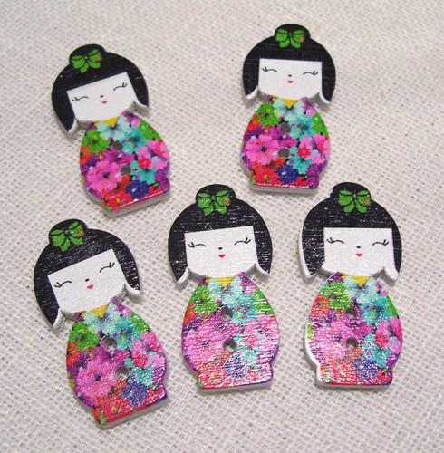 LOT de 5 ou 10 BOUTONS BOIS DÉCORATIF, POUPÉE CHINOISE JAPONAISE KOKESHI - B37 - Picture 8 of 13