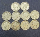 1941 D Mercury 90% Silver Dimes - Lot Of 10 Condition Varies a