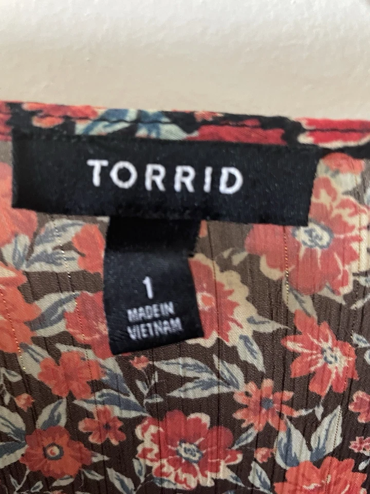 Torrid Size 1 Floral Kimono Maxi  Boho Black Red Sheer Duster Tie Front - Image 4 of 4