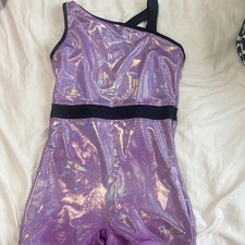 Justice Girls Purple Holographic Sleeveless Dance Unitard/Leotard XL 16/18