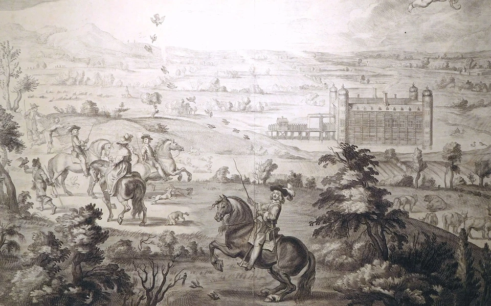 Kupferstich, Ogle Castle, A. van Diepenbeeck/ L. Vorsterman II, 1657, Falkenjagd - Bild 3 von 4