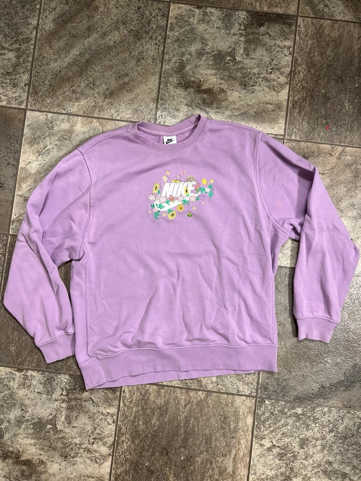 Nike Sportswear Club Fleece Sweatshirt Purple Embroidery Women’s Size Large - Image 2 of 3