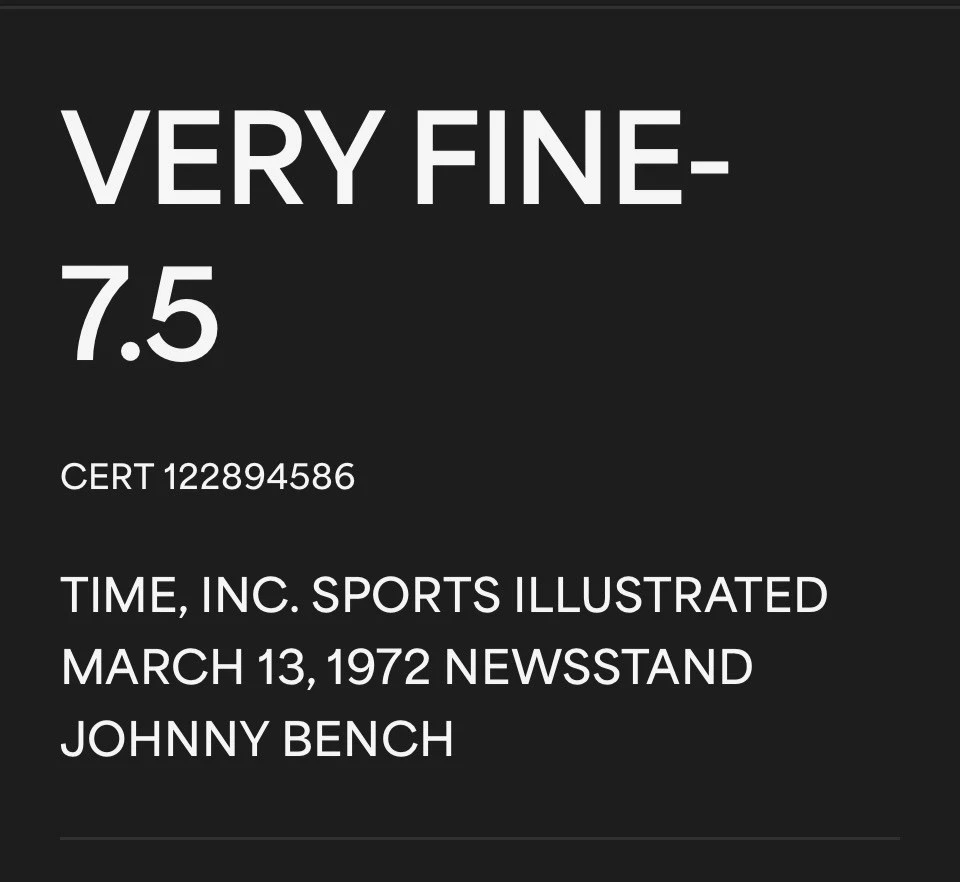 QUIOSCO JOHNNY BENCH DEPORTIVO ILUSTRADO 13 DE MARZO 1972 PSA 7,5 Cincinnati Reds Foto 3 de 3