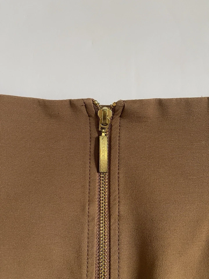 CAROLINE BISS Skirt Uk 8 Brown Pencil Skirt High Waisted Jersey Gold Zip Back - Image 3 of 4