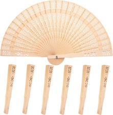 6 Pack Foldable Wooden Hand Fans Decorative Vintage Handheld Folding Fans