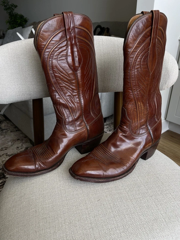 Botas masculinas 1883 Lucchese (madeira de cereja/cor marrom) avestruz tamanho 9 1/2 D - Imagem 3 de 4