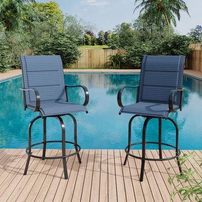 Outdoor Swivel Bar Stools Set of 2,Bar Height Patio Chairs w/ High Back,Armrest