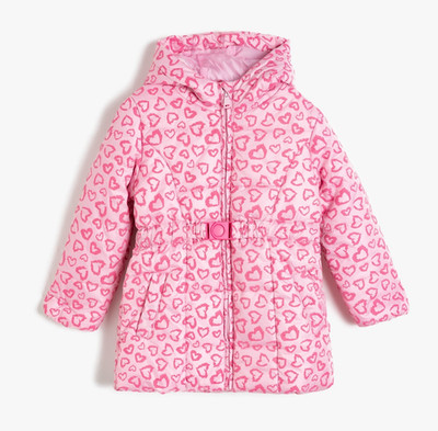 KOTON Kids Pink Heart Print Winter Coat with Belt size 3T/4T