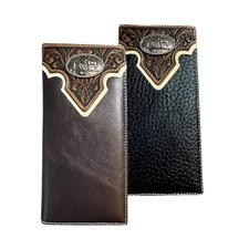 Western Stakes  Leather Long Wallet  Floral Tooled Cowboy at Cross
