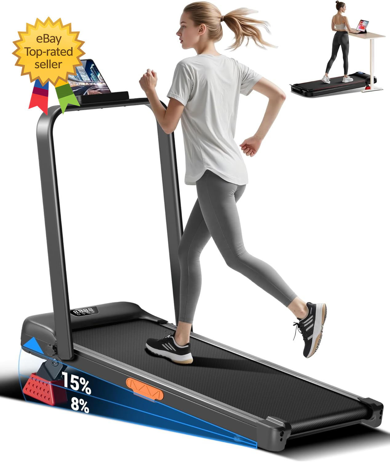 Walking Pad Treadmill with 15% Incline 2.5HP Foldable Under Desk Home and Office