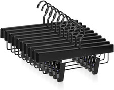 Black Wooden Pants Hangers, Wood Skirt Hangers with Clips, Deluxe Jeans Hanger w