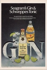 Seagram's Extra Dry Gin & Schweppes Tonic 1980 Vintage Print Ad