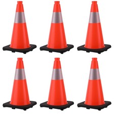 Traffic Safety Cone 18 Inches 6 Pack, with Reflex Collars of Parking Lots Orange