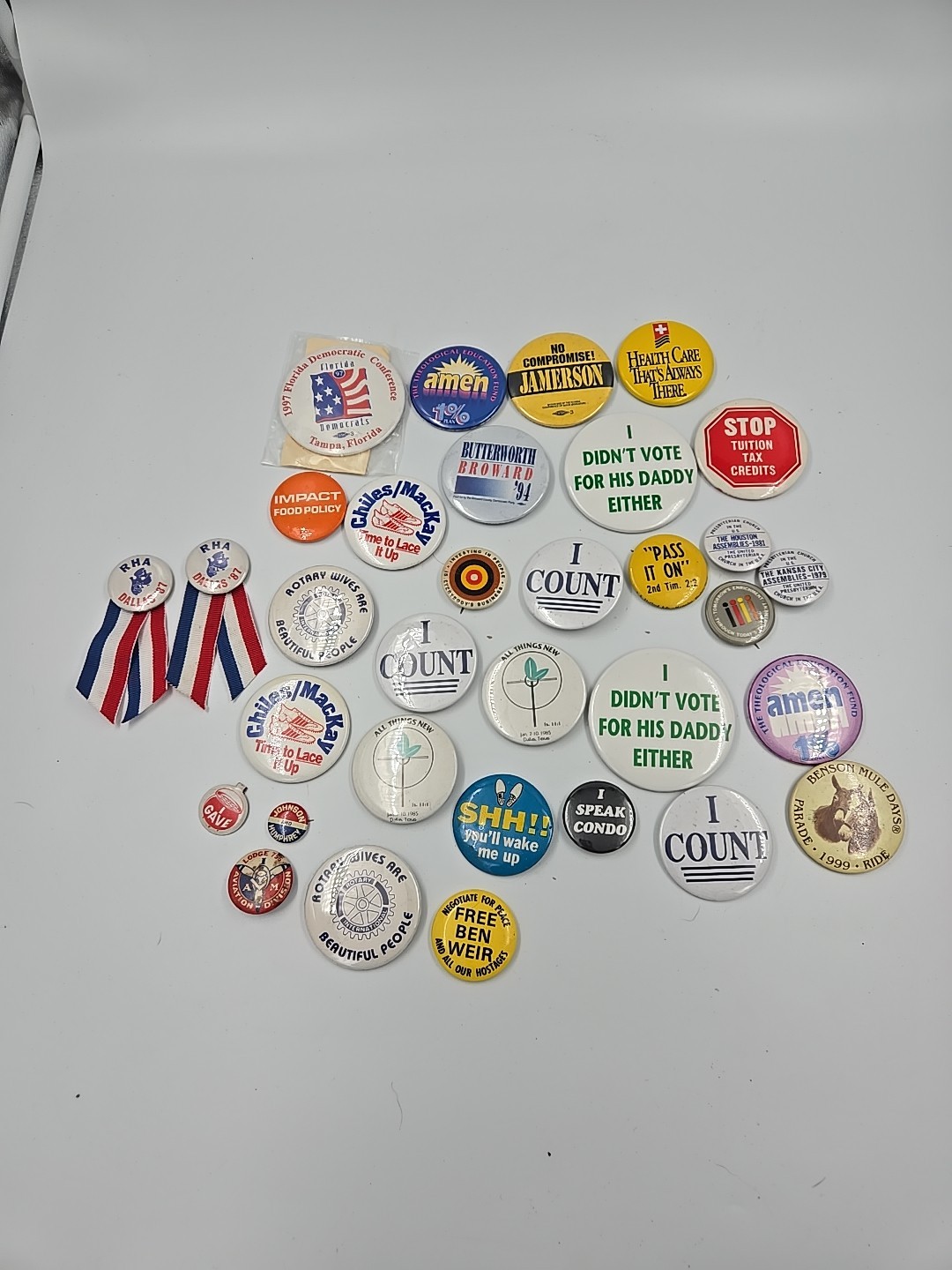 Lot of 33 Vintage Political & Religious Buttons Pins 