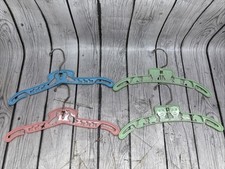 4 Vintage Baby Kid Clothes Hangers Plastic Pink Green Blue Geese Horse