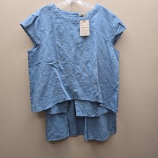 Conjunto de Top y Falda Línea A Grae Cove Nuevo con Etiquetas Mezcla de Lino Manga Casquillo Azul Claro Talla XL