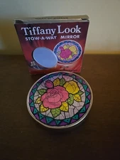 Vintage TIFFANY LOOK Stow Away Make UP Mirror Plain & Magnifying ROSES