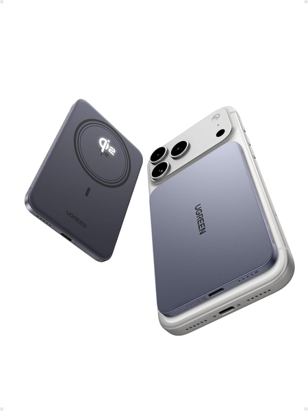 Qi2 Powerbank 5000Mah 15W Kabellos 20W USB-C Extra Flach Grau Mobiler Akku-image