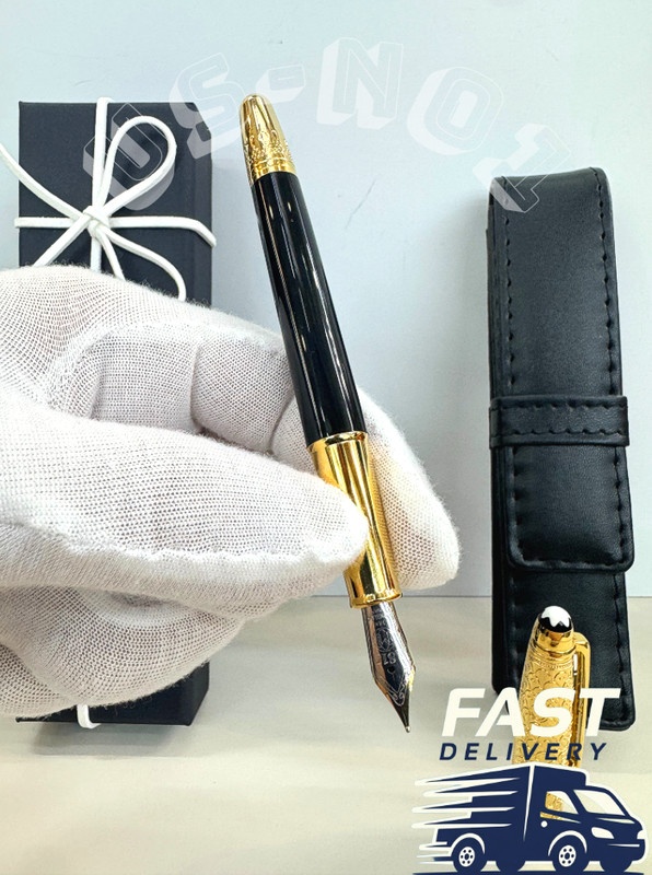 MB Meisterstück 146 Fountain Pen Gold Trim & Montblanc Pouch Fast Ship. Hot Bid.