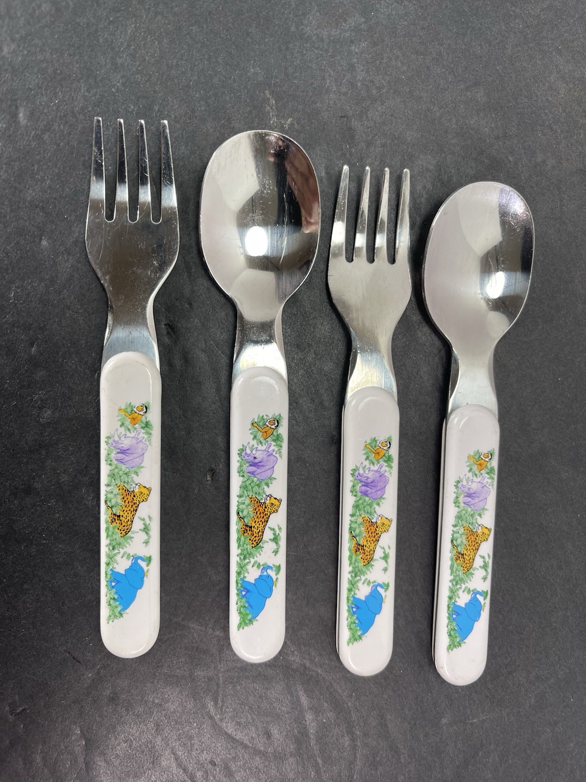 Vintage Children's Fork and Spoon Lot Of 2 Anacapa Zoo Animals line from 80’s