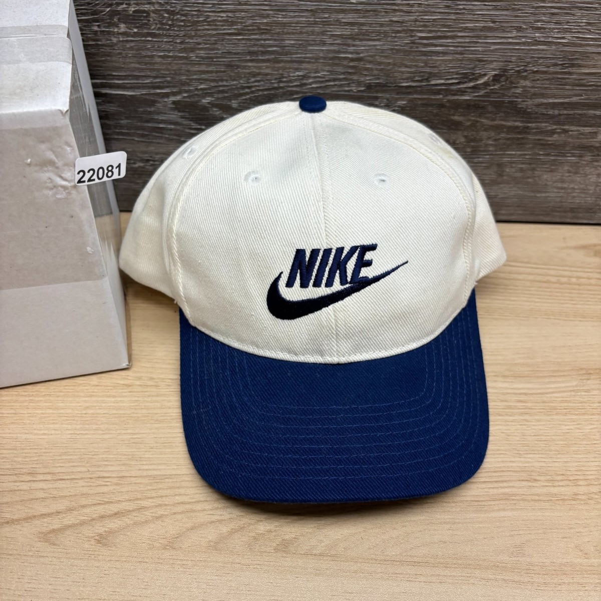 Vintage Nike Hat Cap Snap Back White Blue Swoosh Logo 90s Retro