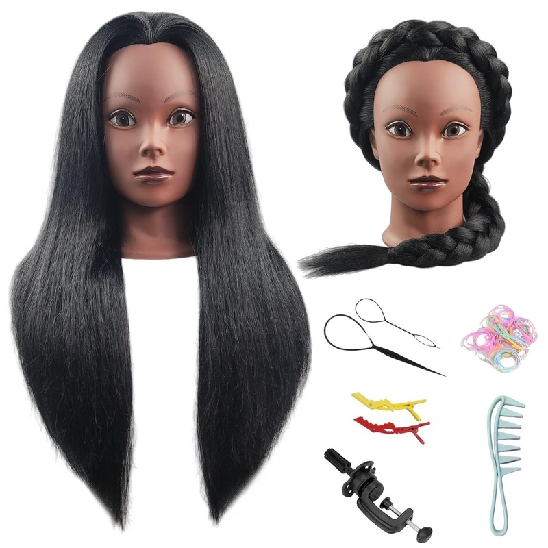 Yaki Hair Mannequin Head for Braiding Black 21" Training Doll Head Styling