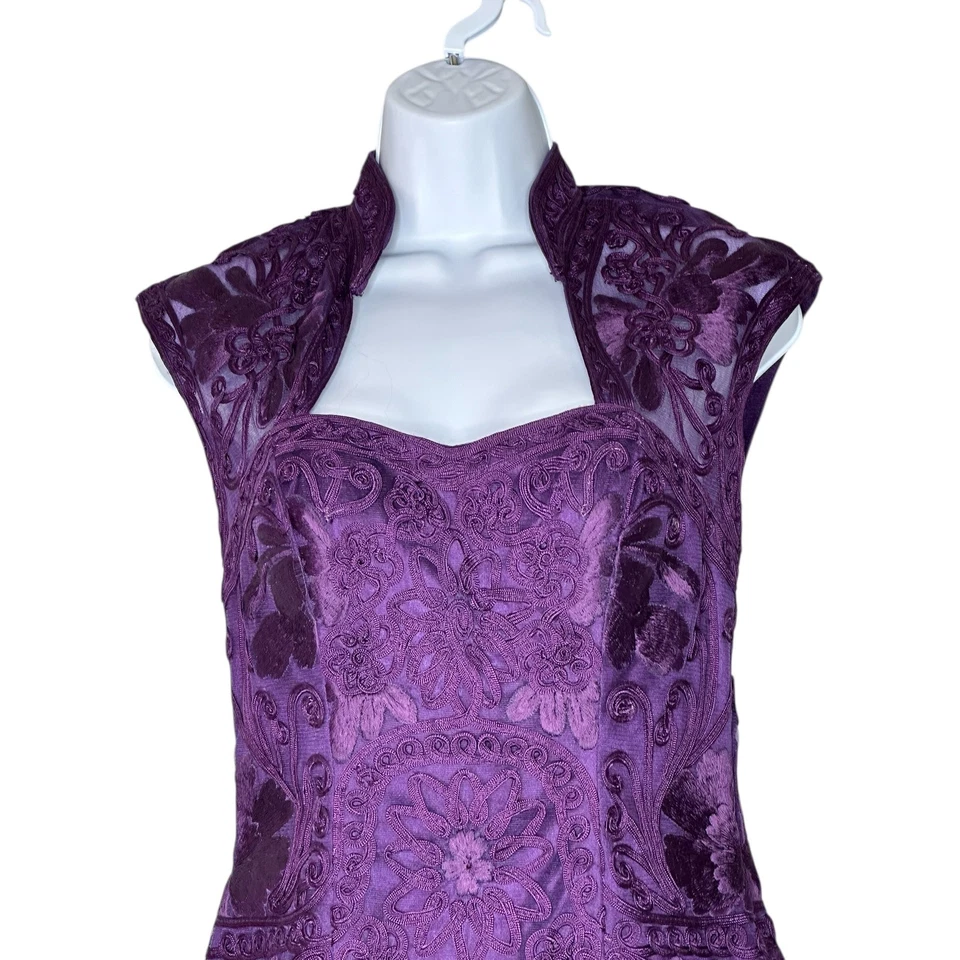 Sue Wong Nocturne Brocade Jacquard Mandarin Collar Dress 6 Cocktail Purple - Image 3 of 4