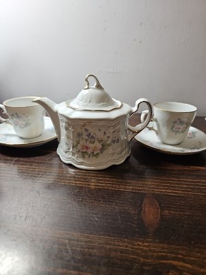 Seltmann Weiden Bavaria Julia 4.5'' Teapot & Lid Set 2 Cups Saucers Blue Pink