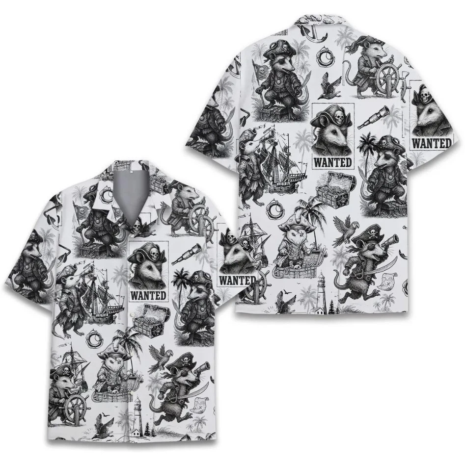 Pirate Opossum Hawaiian Shirt for Men Women, Funny Possum Aloha Shirt