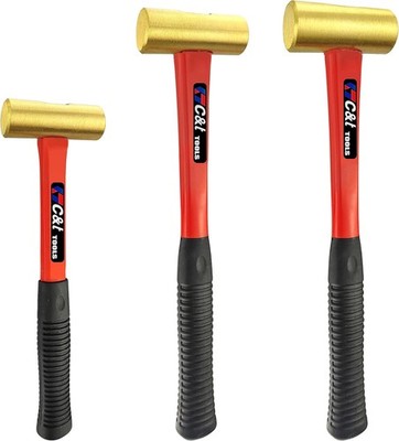 3-Piece Hammer Set, Jacketed Fiberglass Solid Brass Non-Sparking Hammers