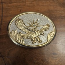 Vintage 80  s Gold Tone Soaring Eagle Oval Cowboy Western Belt Buckle Unisex