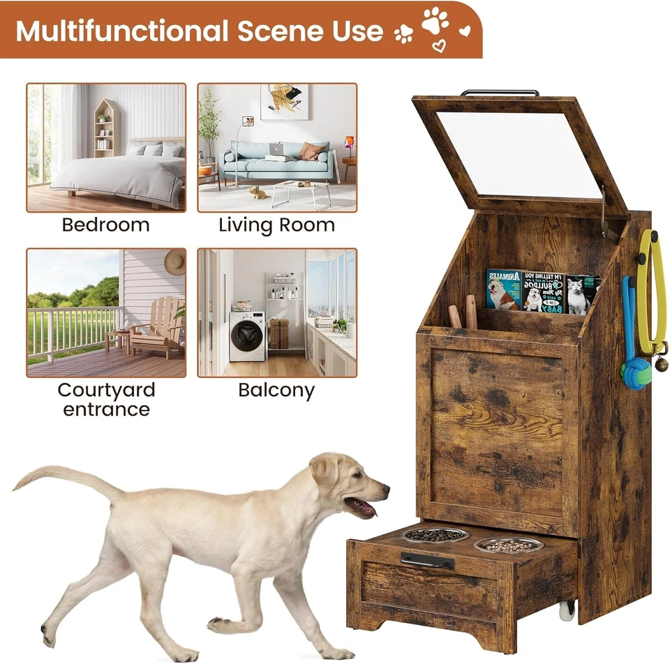 Estación de alimentación para perros con 2 cuencos elevados Estación de alimentación para mascotas + Gabinete de almacenamiento Foto 4 de 4