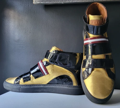 BALLY SWITZERLAND GENUINE LEATHER & BLACK PATENT LEATHER HIGH TOP SNEAKERS