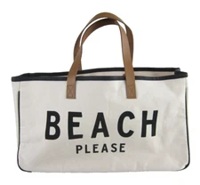 Santa Barbara Design Studio Beach Please Cotton Canvas Leather Large Tote Bag